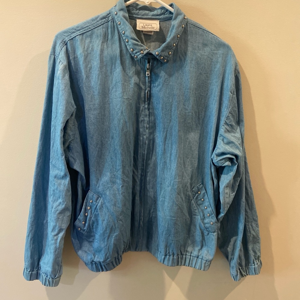 VTG Laura Michelle Blue Denim Jacket ladies zip front jean jacket 12